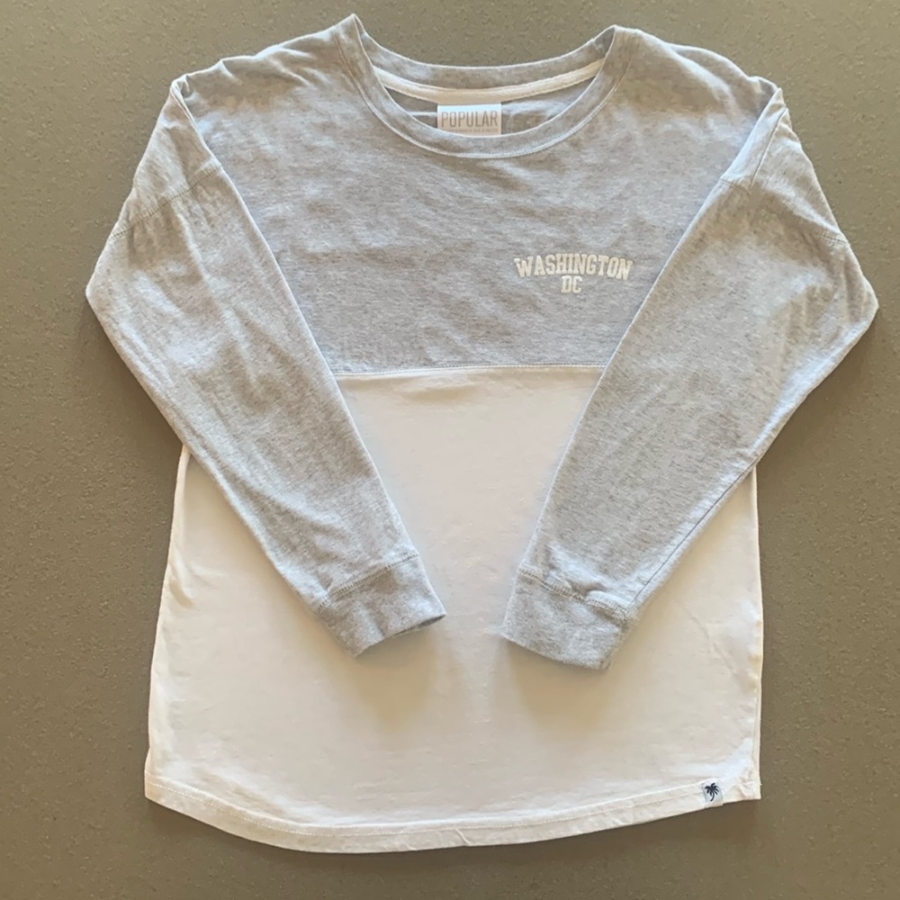 Women Washington DC T Shirt Small S Gray White Long Sleeve Popular Words On Back